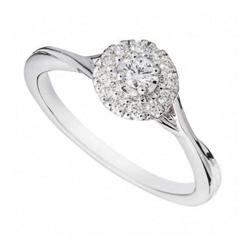 Bague De Fiançailles Naturel Diamant 2.20 Ct Halo En Or Blanc