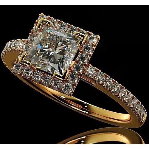 Bague De Fiançailles Naturel Diamant 3.50 Carats Halo Taille Princesse Or Jaune 14 Carats