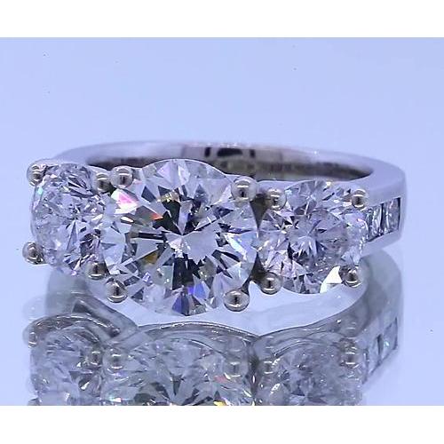 Bague De Fiançailles Naturel Diamant 3.50 Carats Or Blanc 14 Carats Trois Pierres