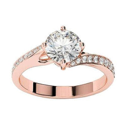 Bague De Fiançailles Naturel Diamant 3.50 Carats Taille Brillant Serti Griffes Or Rose