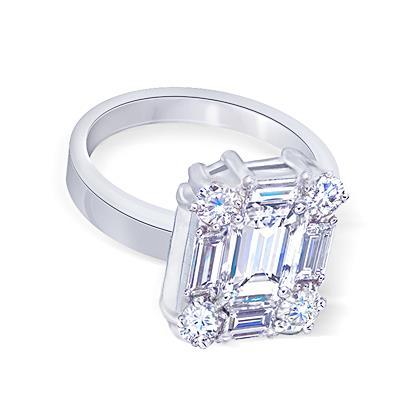Bague De Fiançailles Naturel Diamant Central Emeraude 3 Carats Or Blanc 14K