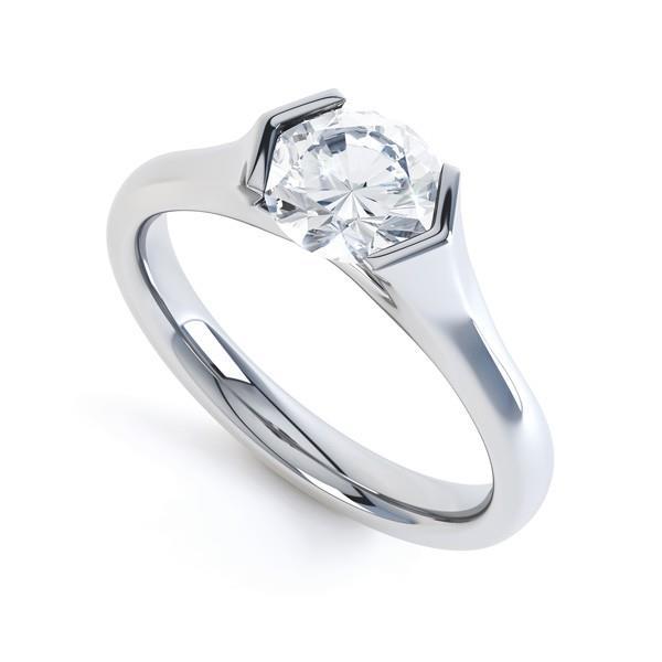 Bague De Fiançailles Naturel Diamant Coupe Ronde 1,60 carat serti demi-clos or blanc