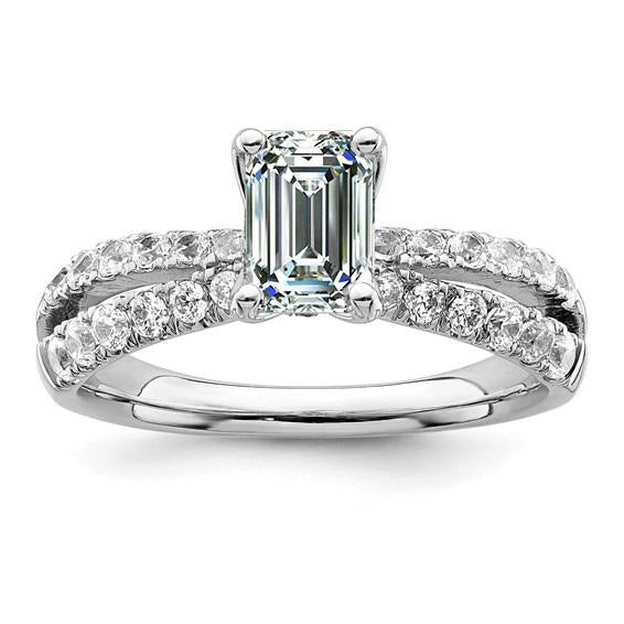 Bague De Fiançailles Naturel Diamant Émeraude Avec Accents Tige Fendue En Or 4 Carats
