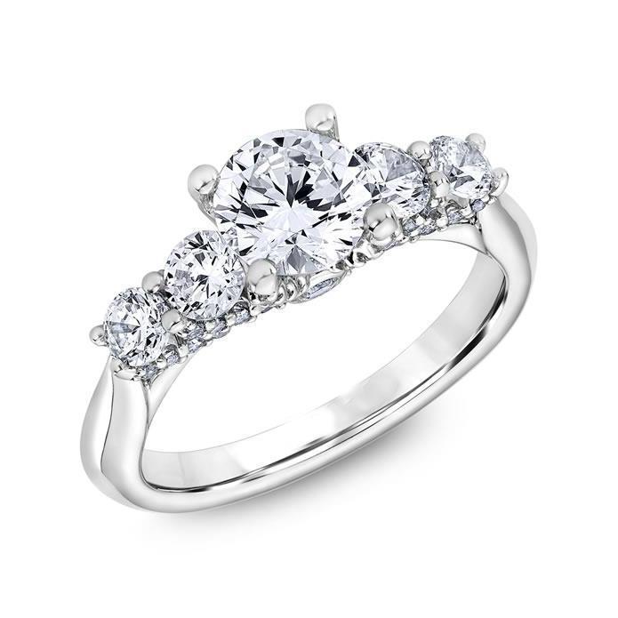 Bague De Fiançailles Naturel Diamant Étincelant Cinq Pierres 4 Carats Or Blanc 14K