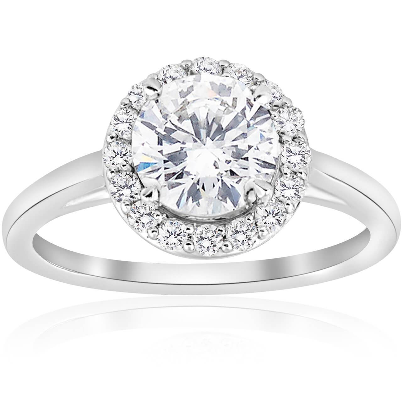 Bague De Fiançailles Naturel Diamant Halo 2.50 Carats Or Blanc 14K