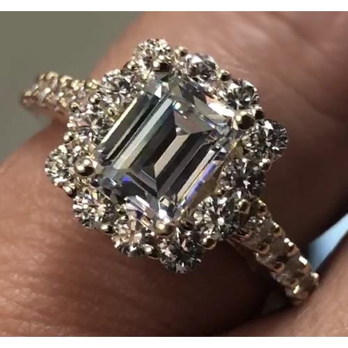 Bague De Fiançailles Naturel Diamant Halo 3 Carats Or Blanc 14K