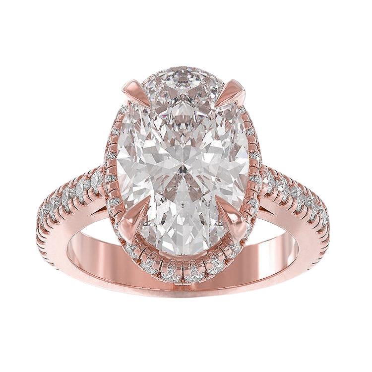 Bague De Fiançailles Naturel Diamant Halo Ovale Avec Accents 3,75 Ct. Or Rose 14K