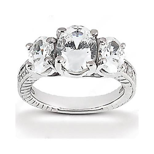 Bague De Fiançailles Naturel Diamant Ovale De Style 3.31 Carats En Or Blanc 14K