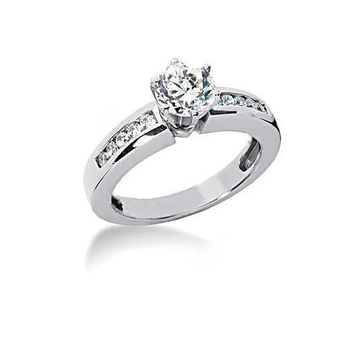 Bague De Fiançailles Naturel Diamant Rond 1.51 Carat Avec Accents Or Blanc Nouveau