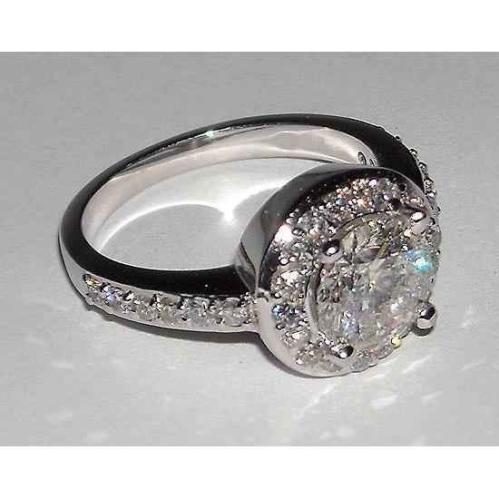 Bague De Fiançailles Naturel Diamant Rond 2.51 Ct Sertie Pavé Or Blanc 14K