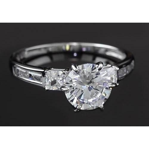 Bague De Fiançailles Naturel Diamant Rond 3 Carats Or Blanc Trois Pierres 14K