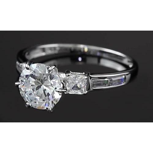Bague De Fiançailles Naturel Diamant Rond 3 Carats Or Blanc Trois Pierres 14K