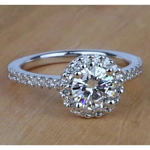 Bague De Fiançailles Naturel Diamant Rond Halo 1.58 Carats