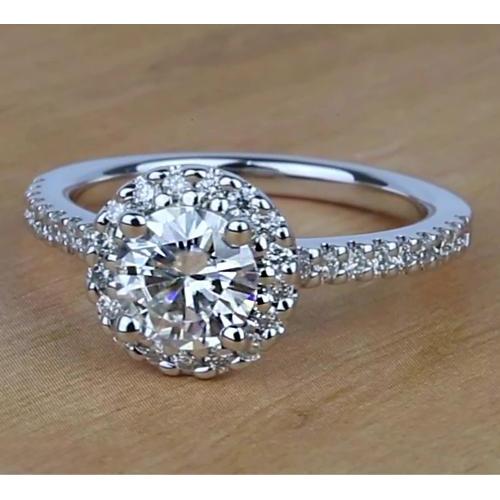 Bague De Fiançailles Naturel Diamant Rond Halo 1.58 Carats
