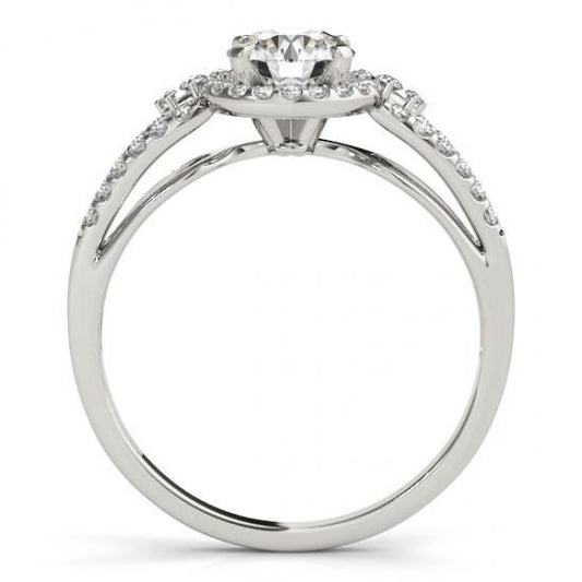 Bague De Fiançailles Naturel Diamant Rond Halo Tige Fendue 1.50 Carat WG 14K