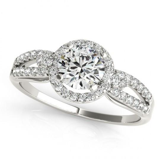 Bague De Fiançailles Naturel Diamant Rond Halo Tige Fendue 1.50 Carat WG 14K