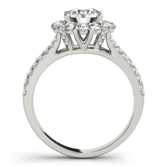 Bague De Fiançailles Naturel Diamant Rond Halo Tige Fendue 3.0 Carats WG 14K