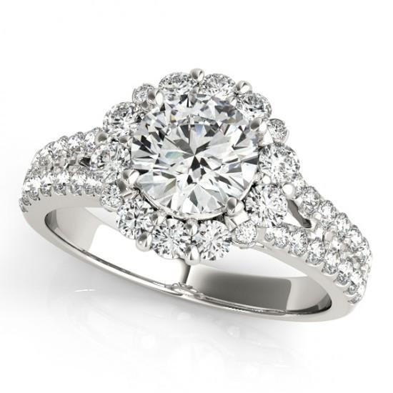 Bague De Fiançailles Naturel Diamant Rond Halo Tige Fendue 3.0 Carats WG 14K