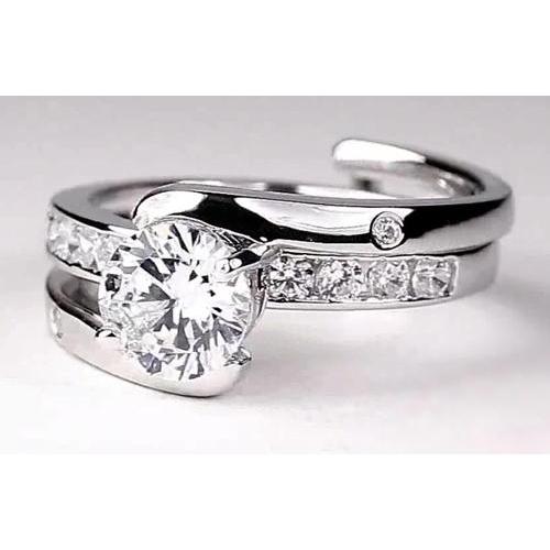 Bague De Fiançailles Naturel Diamant Rond Serti Tige Bypass 2 Carats