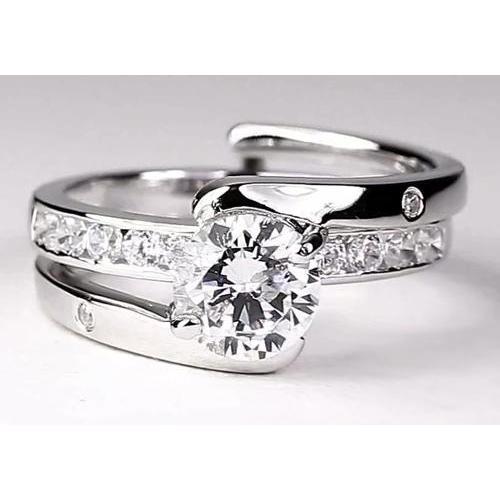 Bague De Fiançailles Naturel Diamant Rond Serti Tige Bypass 2 Carats