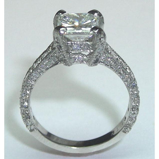 Bague De Fiançailles Naturel Diamant Style Antique 3.50 Carats Or Blanc 14K