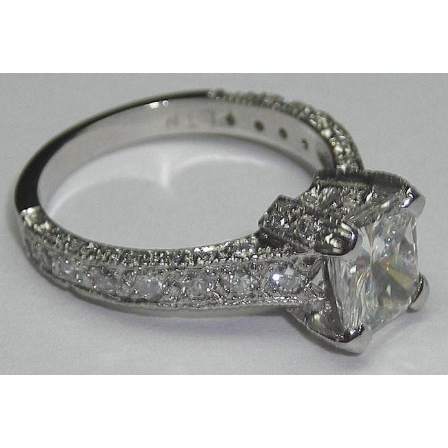 Bague De Fiançailles Naturel Diamant Style Antique 3.50 Carats Or Blanc 14K