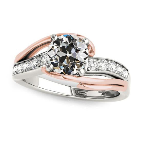 Bague de fiançailles Naturel diamant taille ancienne ronde pour femme deux tons 2.75 carats