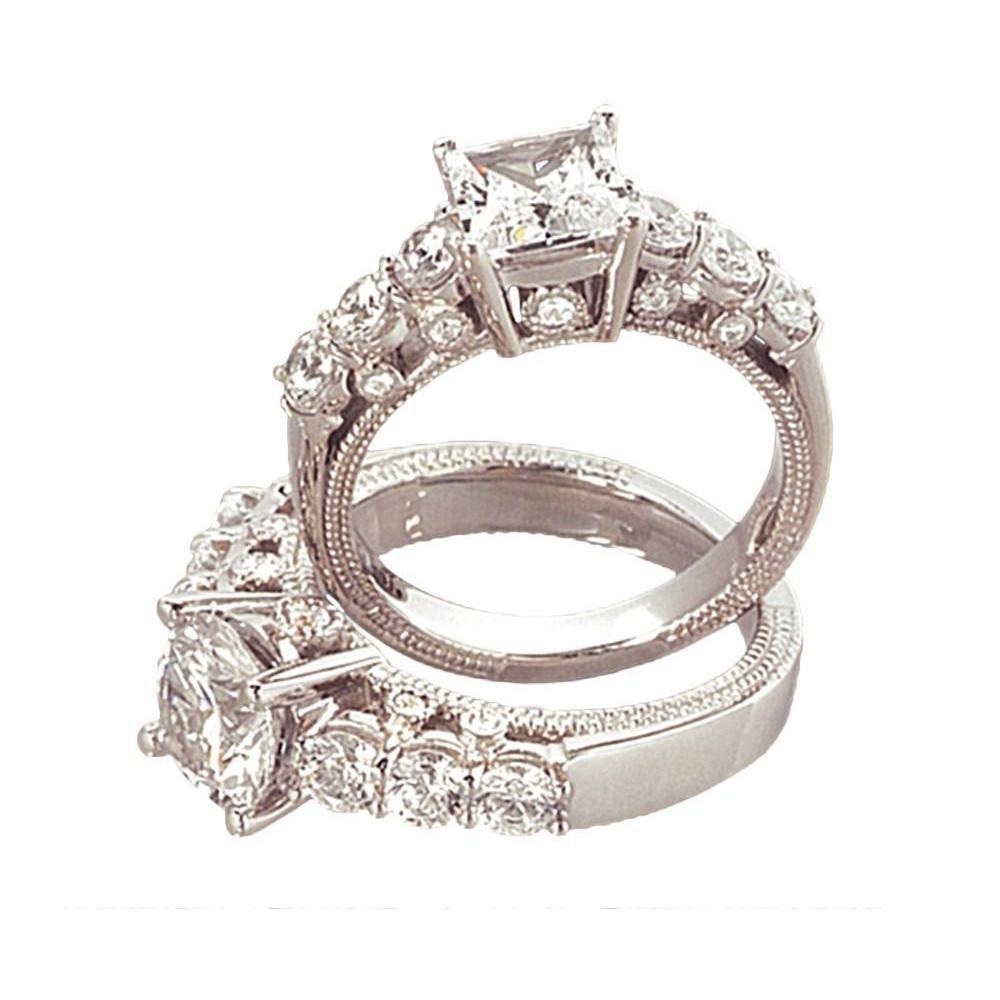 Bague De Fiançailles Naturel Diamant Taille Brillant 2.50 Carats Style Vintage WG 14K