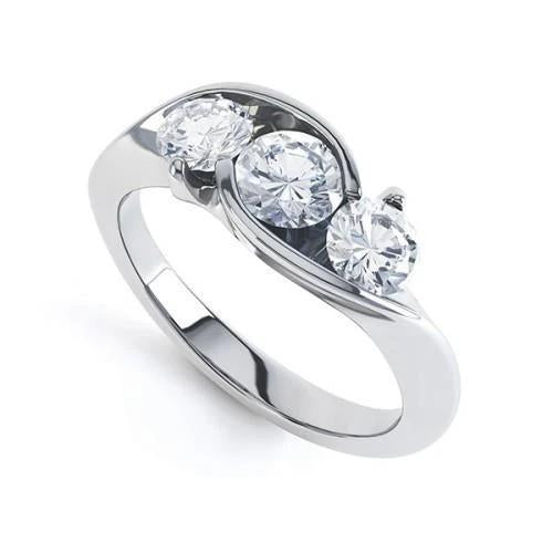 Bague De Fiançailles Naturel Diamants Ronds De 2.50 Ct A Trois Pierres En Or Blanc 14K