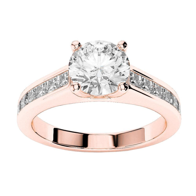 Bague De Fiançailles Naturel Diamants Taille Brillant De 2.90 Carats En Or Rose 4K