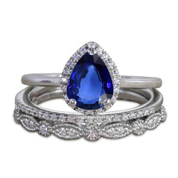 Bague De Fiançailles Nuptiale De Type Vintage Saphir Bleu