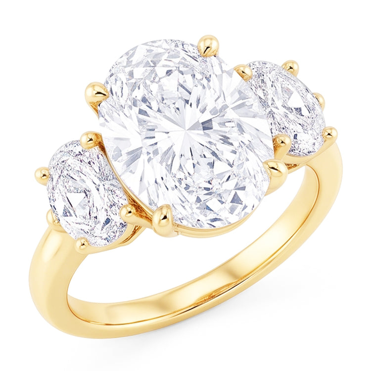 Bague De Fiançailles Ovale 3 Carats Réel Diamant Naturels Extraits des Mines ( et non cultivés en laboratoire ) Trois Pierres Bijoux En Or Jaune