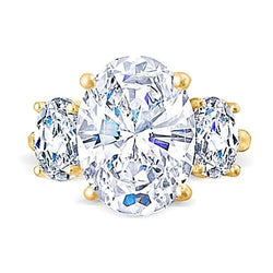 Bague De Fiançailles Ovale 3 Carats Réel Diamant Trois Pierres Bijoux En Or Jaune