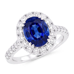 Bague De Fiançailles Ovale Avec Saphir Halo De 6 Carats