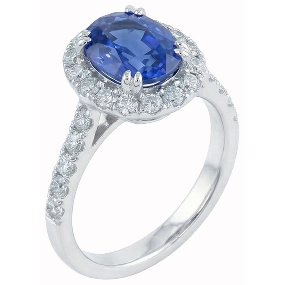 Bague De Fiançailles Ovale Avec Saphir Halo De 6 Carats