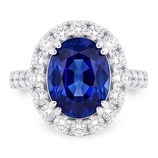 Bague De Fiançailles Ovale Avec Saphir Halo De 6 Carats