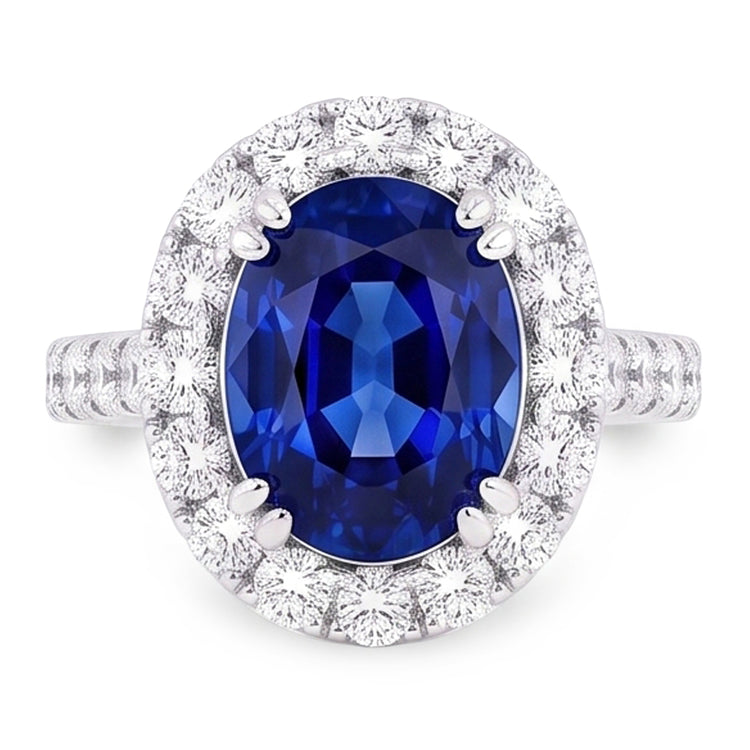 Bague De Fiançailles Ovale Avec Saphir Halo De 6 Carats