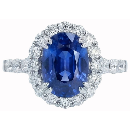 Bague De Fiançailles Ovale Avec Saphir Halo De 6 Carats