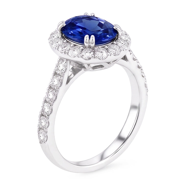 Bague De Fiançailles Ovale Avec Saphir Halo De 6 Carats