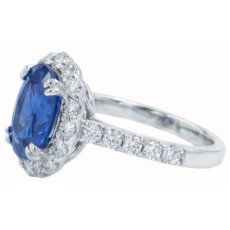 Bague De Fiançailles Ovale Avec Saphir Halo De 6 Carats