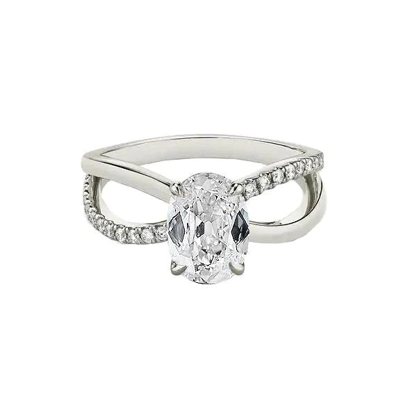 Bague De Fiançailles Ovale Or Blanc Réel Diamants Taille Ancienne 3.65 Carats