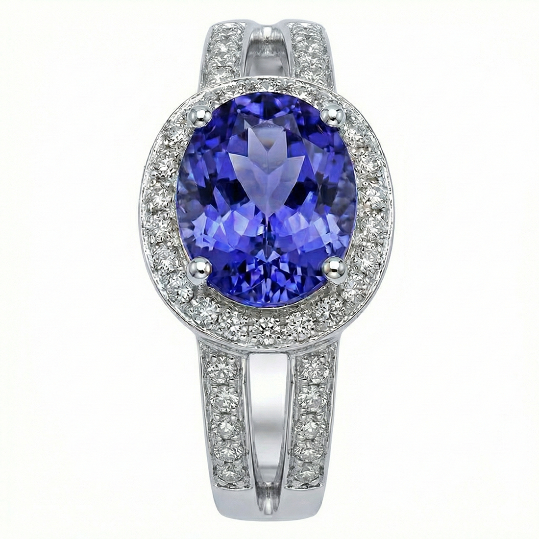 naturel oval tanzanite 3.50carats bague angle de côté