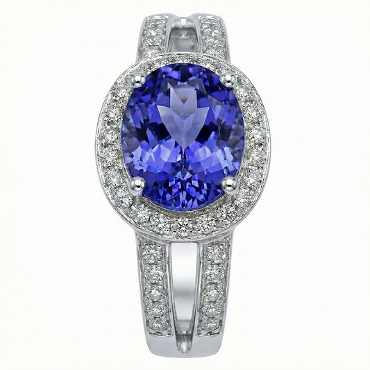 naturel oval tanzanite 3.50carats bague angle de côté