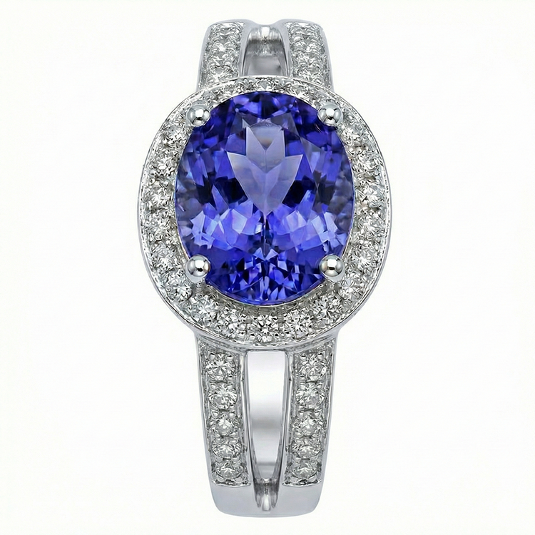 naturel oval tanzanite 3.50carats bague angle de côté