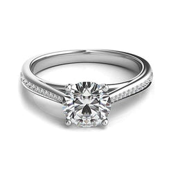 Bague De Fiançailles Pour Femme Avec Réel Diamants Taille Brillant De 2.90 Cts En Or Blanc 14K