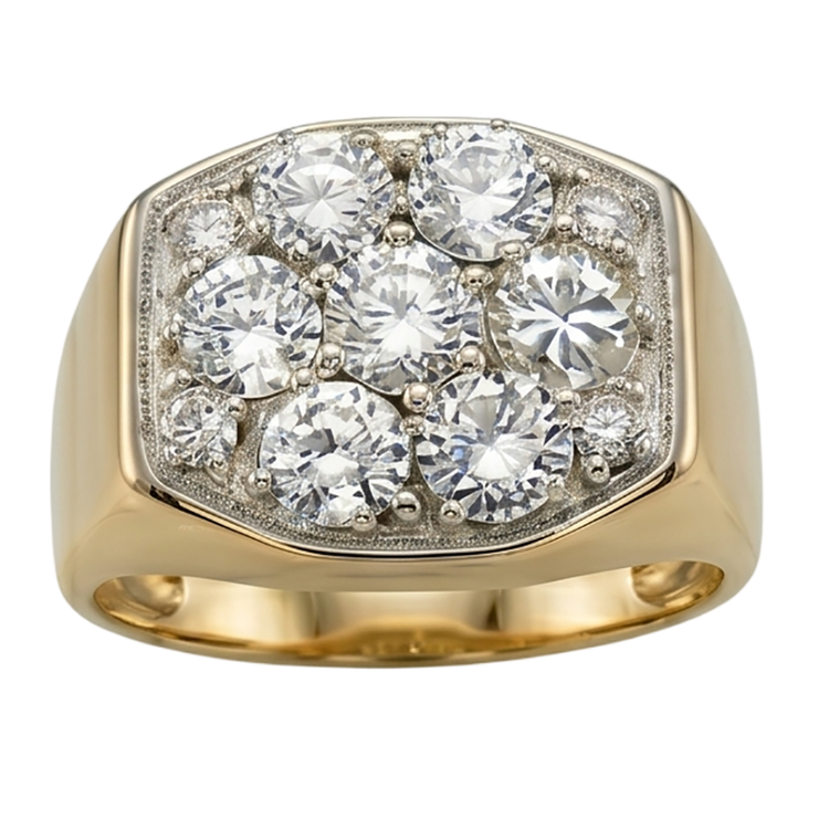 Bague De Fiançailles Pour Hommes Avec Naturel Diamants Naturels Extraits des Mines ( et non cultivés en laboratoire ) Ronds De 2.80 Carats. Or Bicolore 14K