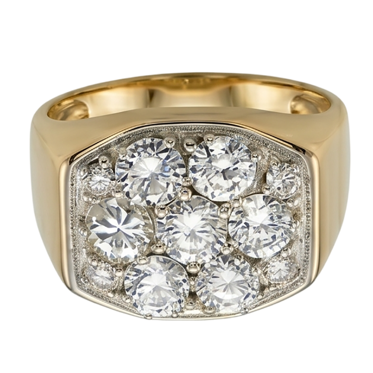 Bague De Fiançailles Pour Hommes Avec Naturel Diamants Naturels Extraits des Mines ( et non cultivés en laboratoire ) Ronds De 2.80 Carats. Or Bicolore 14K