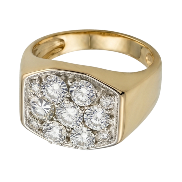 Bague De Fiançailles Pour Hommes Avec Naturel Diamants Naturels Extraits des Mines ( et non cultivés en laboratoire ) Ronds De 2.80 Carats. Or Bicolore 14K