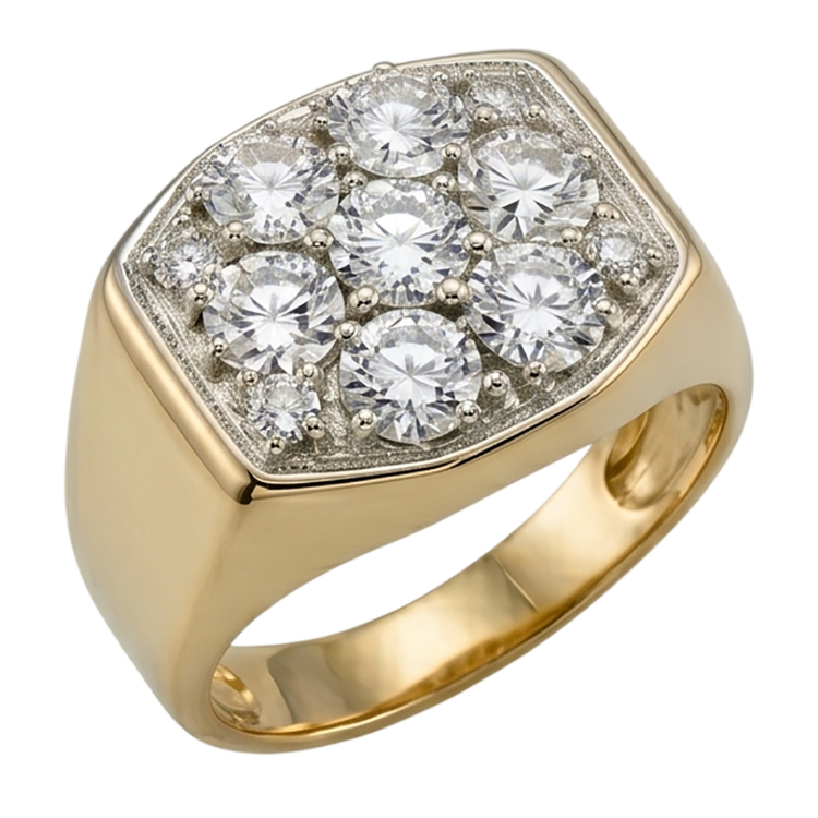 Bague De Fiançailles Pour Hommes Avec Naturel Diamants Naturels Extraits des Mines ( et non cultivés en laboratoire ) Ronds De 2.80 Carats. Or Bicolore 14K