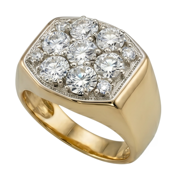 Bague De Fiançailles Pour Hommes Avec Naturel Diamants Naturels Extraits des Mines ( et non cultivés en laboratoire ) Ronds De 2.80 Carats. Or Bicolore 14K